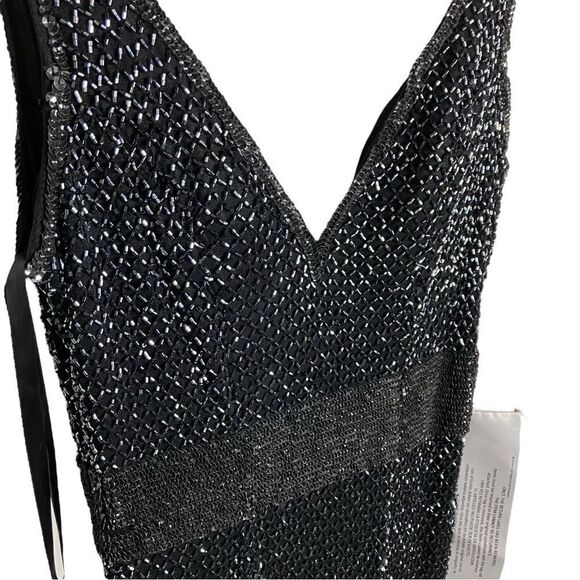 Mac‎ Duggal WMNS 2 black Gunmetal V Neck Beaded High Slit 1070 - Picture 5 of 12